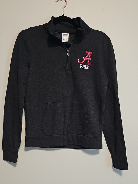 PINK Victoria's Secret Tops - PINK Victoria's Secret Black Quarter-Zip Pullover with White Logo